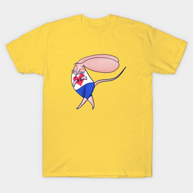 Cute mouse in love dancing on mainly yellow background T-Shirt by iulistration